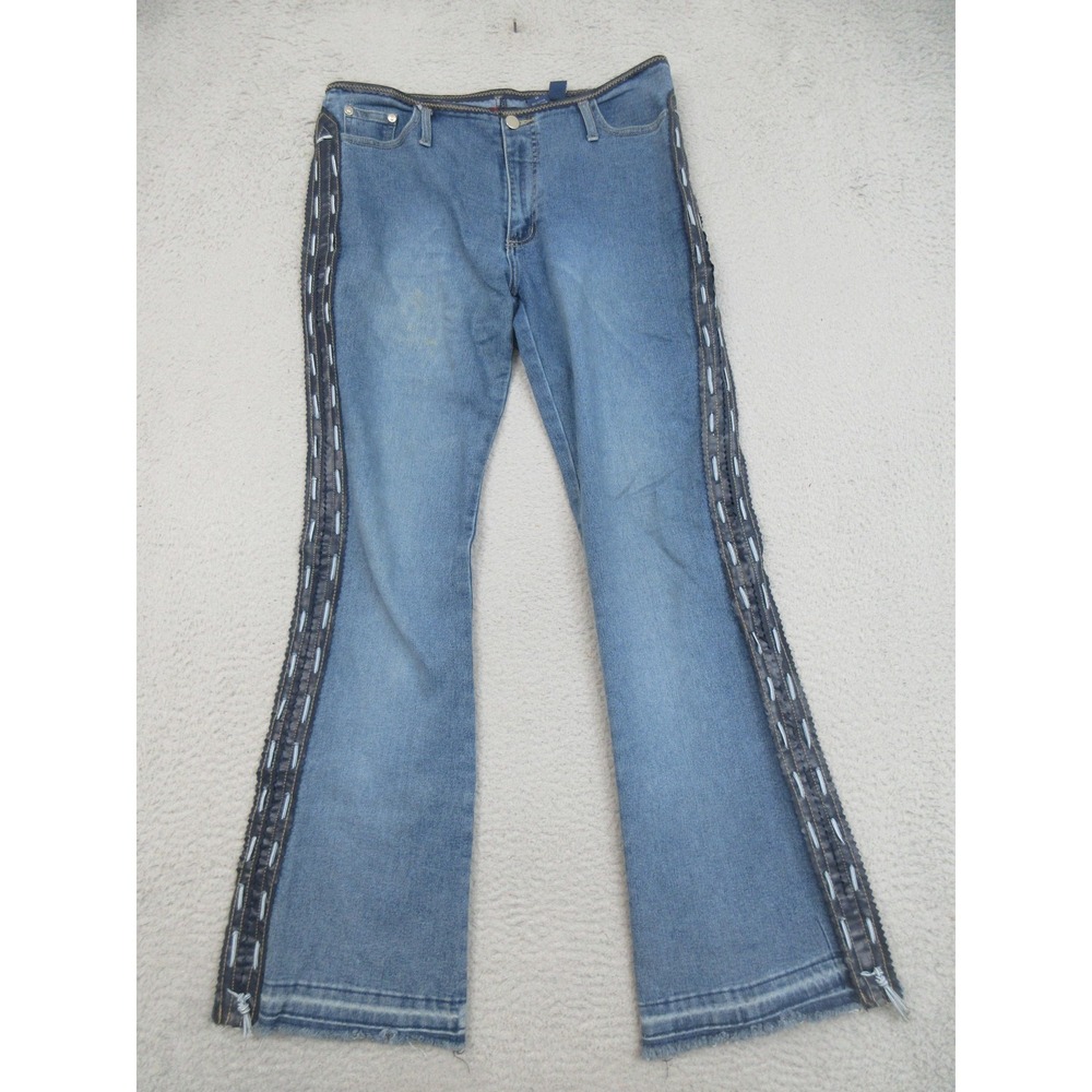 Younique Jeans Juniors 11 Blue‎ High Rise Flare Fringe Stretch Denim Jeans